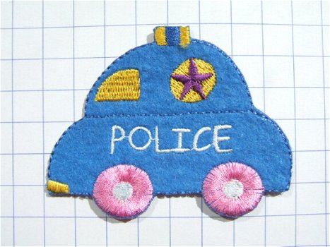 Politie auto strijkapplicatie ~ 7,5 cm ~ Blauw - 0