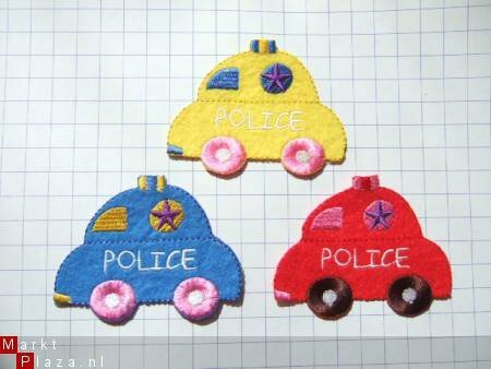 Politie auto strijkapplicatie ~ 7,5 cm ~ Blauw - 2