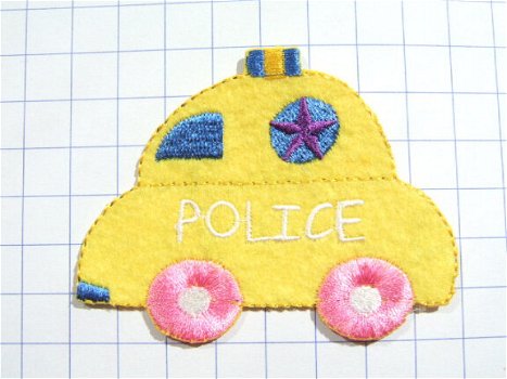 Politie auto strijkapplicatie ~ 7,5 cm ~ Geel - 0