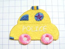 Politie auto strijkapplicatie ~ 7,5 cm ~ Geel