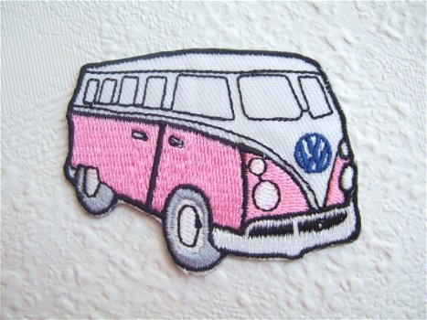 VW bus strijkapplicatie ~ 6,5 cm ~ Roze - 0