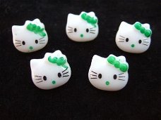 Lief "Hello Kitty" knoopje met strik ~ 14 mm ~ Groen