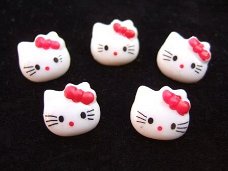 Lief "Hello Kitty" knoopje met strik ~ 14 mm ~ Rood