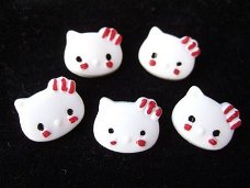 Mooi "Hello Kitty" knoopje ~ 14 mm ~ Wit / rood