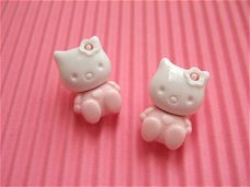 Mooi "Hello Kitty" knoopje ~ 18 mm ~ Wit / roze