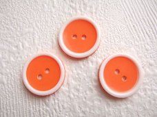 Grote ronde knoop met een witte rand ~ 20 mm ~ Oranje