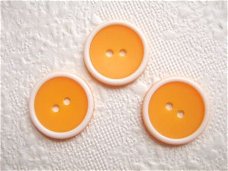 Grote ronde knoop met een witte rand ~ 20 mm ~ Geel oranje