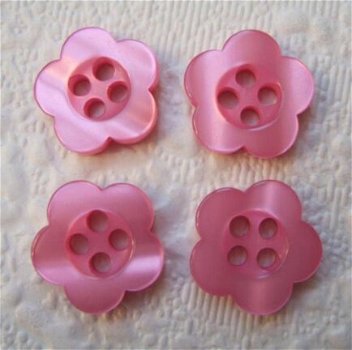 Glanzend bloemen knoopje ~ 14 mm ~ Roze - 0