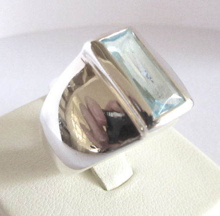 NIEUW Brede zilveren RING li-blauw zirkonia INCLUSIEF VERZENDEN. - Afbeelding 2