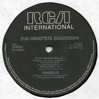 LP - VANGELIS - Zijn grootste successen - 1