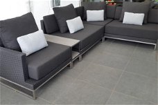 Loungeset lounche set terras tuin zwart wicker nieuw.