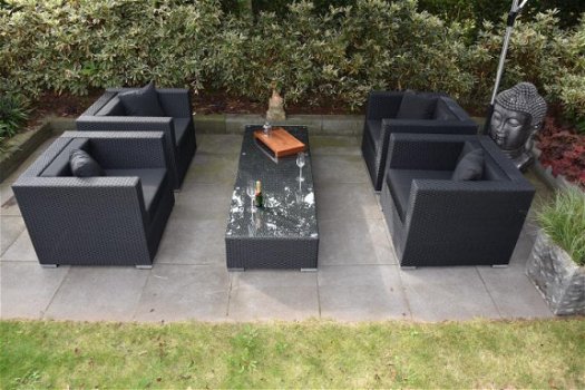 Loungestoel lounche fauteuil set terras tuin zwart wicker nieuw. - 1