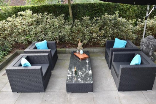 Loungestoel lounche fauteuil set terras tuin zwart wicker nieuw. - 3