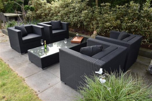 Loungestoel lounche fauteuil set terras tuin zwart wicker nieuw. - 4