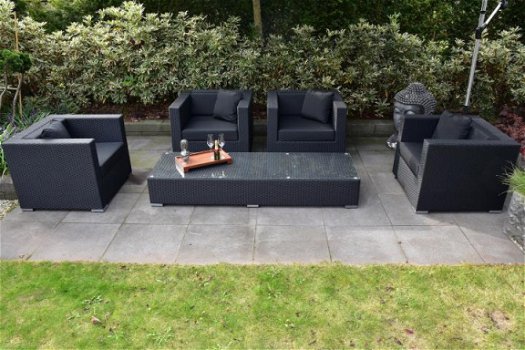 Loungestoel lounche fauteuil set terras tuin zwart wicker nieuw. - 5