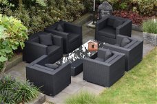 Loungestoel lounche fauteuil zetel set terras tuin zwart wicker nieuw.