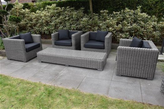 Loungestoel lounche fauteuil zetel set terras tuin grijs wicker nieuw. - 1