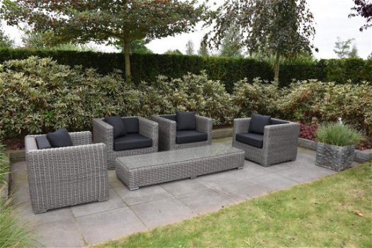 Loungestoel lounche fauteuil zetel set terras tuin grijs wicker nieuw. - 2