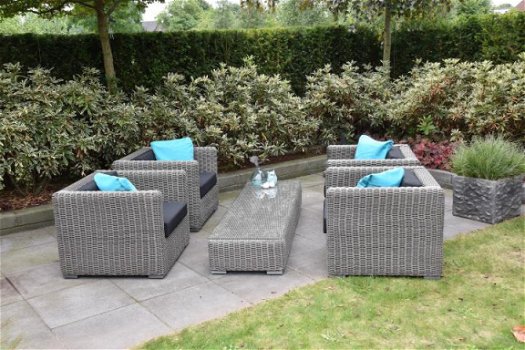 Loungestoel lounche fauteuil zetel set terras tuin grijs wicker nieuw. - 3