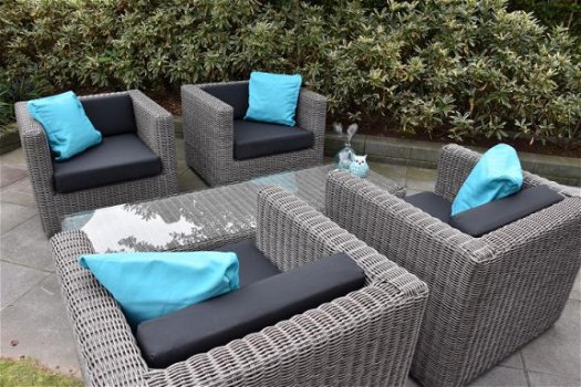 Loungestoel lounche fauteuil zetel set terras tuin grijs wicker nieuw. - 4