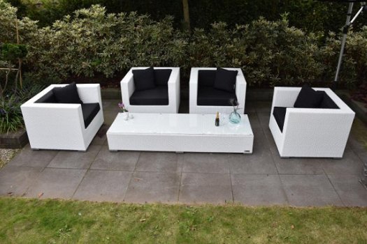 Loungestoel lounche fauteuil set terras tuin wit wicker nieuw. - 2
