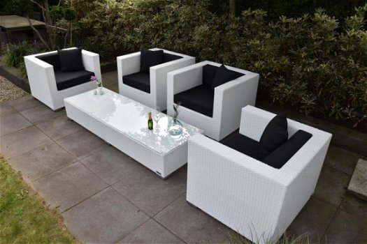 Loungestoel lounche fauteuil set terras tuin wit wicker nieuw. - 4