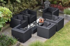 Loungestoel lounche fauteuil set tuin terras zwart wicker nieuw.