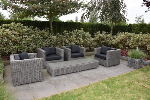 Loungestoel lounche fauteuil set terras tuin grijs wicker nieuw. - 1