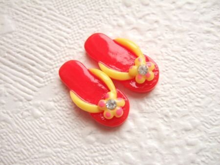2 Zomerse bling strand slippers flatback ~ 2,5 cm ~ Rood - 0