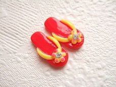 2 Zomerse bling strand slippers flatback ~ 2,5 cm ~ Rood