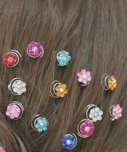 NIEUW curlies voor in het haar met strass bloem roze 6 stuks - 2