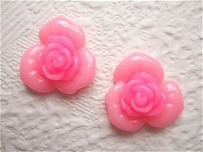 Mooie roos bloemen flatback ~ 17 mm ~ Roze