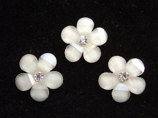 Glinster bloemetje met strass flatback ~ 15 mm ~ Ivoor wit