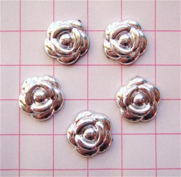 Glanzende bloemen flatback ~ 13 mm ~ Zilver - 0