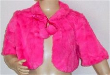 NIEUW roze imitatie bont bolero met 3/4 mouw mt 92/98