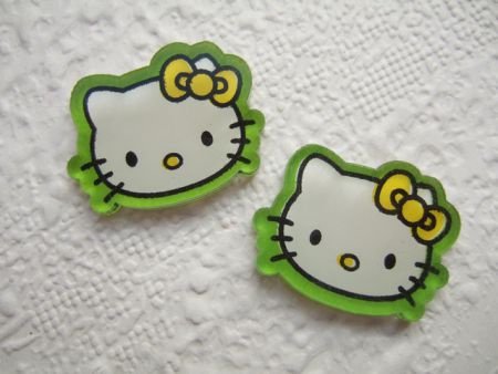 Vlakke heldere Hello Kitty flatback ~ 23 mm ~ Groen - 0