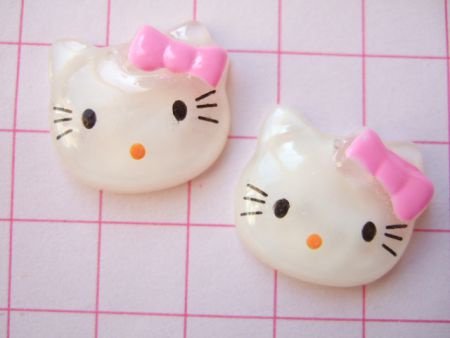 Hello Kitty flatback met roze strik, met gaatje ~ 20 mm - 0