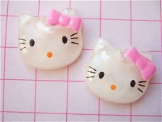 Hello Kitty flatback met roze strik, met gaatje ~ 20 mm