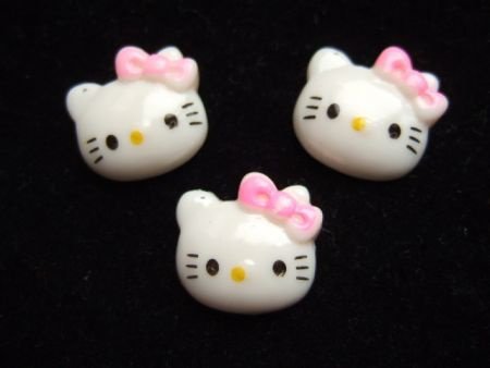 Hello Kitty flatback met roze strik ~ 15 mm - 0