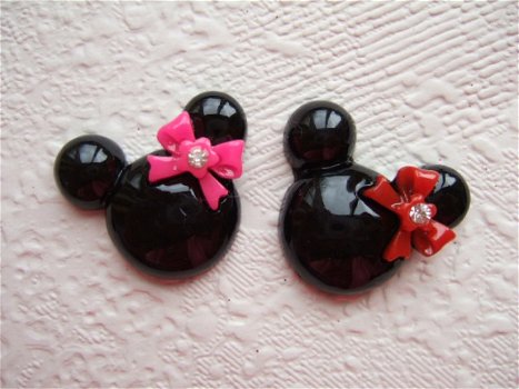Zwarte Minnie Mouse flatback met strikje ~ 3 cm ~ Rood - 3