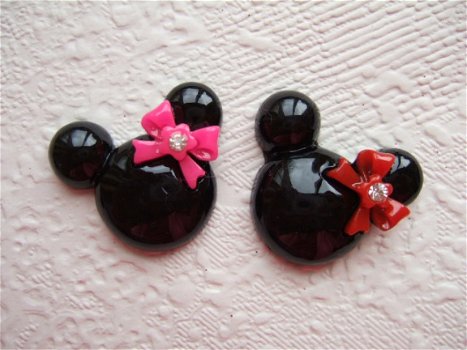 Zwarte Minnie Mouse flatback met strikje ~ 3 cm ~ Fuchsia roze - 3