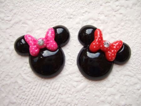 Zwarte Minnie Mouse flatback met polkadots strikje ~ 3 cm ~ Fuchsia roze - 2