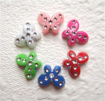 Mini vlinders met strass flatback ~ 11 mm ~ Rood - 2