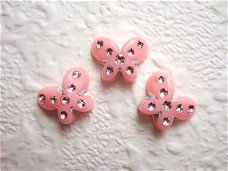 Mini vlinders met strass flatback ~ 11 mm ~ Roze