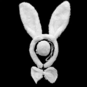 Wit pluche 3-delige set bunny / playmate oren haarband - 1