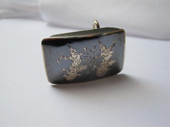 Zilveren Siam gesp met twee dansers 4.1x2.6 cm - Afbeelding 2