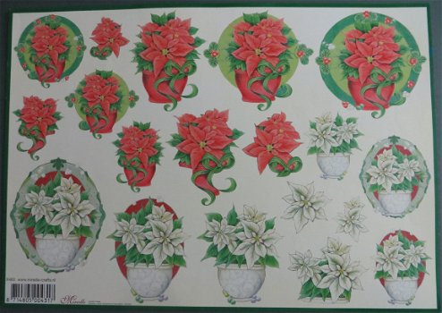 3D knipvel (A4) --- KERST --- MIREILLE / X463 --- KERSTBLOEMEN (Rood en Wit) - 1