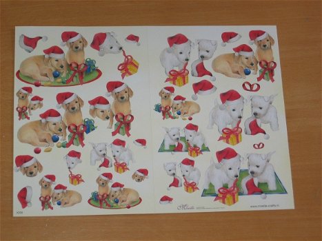 3D knipvel (A4) --- KERST --- MIREILLE / X208 --- HONDEN, PUPPIES in KERSTSFEER - 1