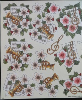 3D knipvel (A4) --- KERST --- MIREILLE / X62 --- KERSTBLOEMEN met MUZIEK - 2