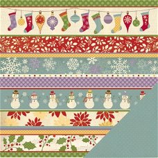 SALE NIEUW vel dubbelzijdig scrappapier Deck The Halls Christmas Stripe Kerst Three Bugs In A Rug